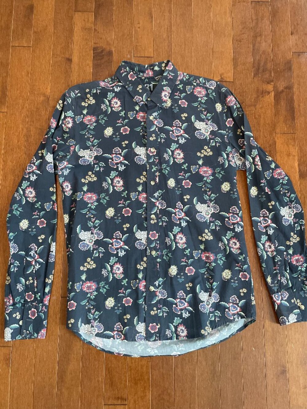 Long Sleeve Navy Floral Button Down